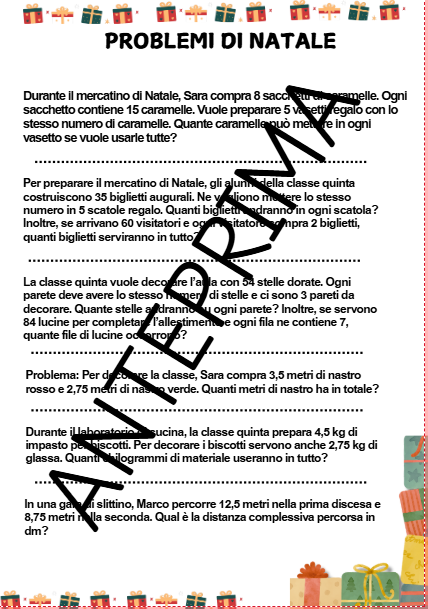 COMPITI DELLE VACANZE - MATEMATICA CL. 5