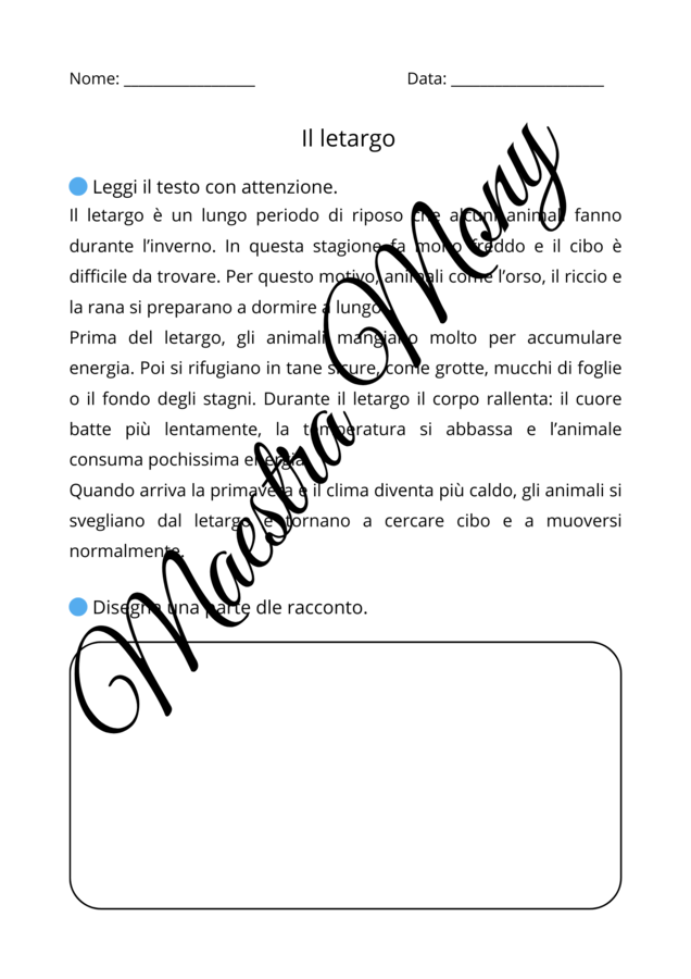 Il letargo. Attività didattiche classe seconda primaria