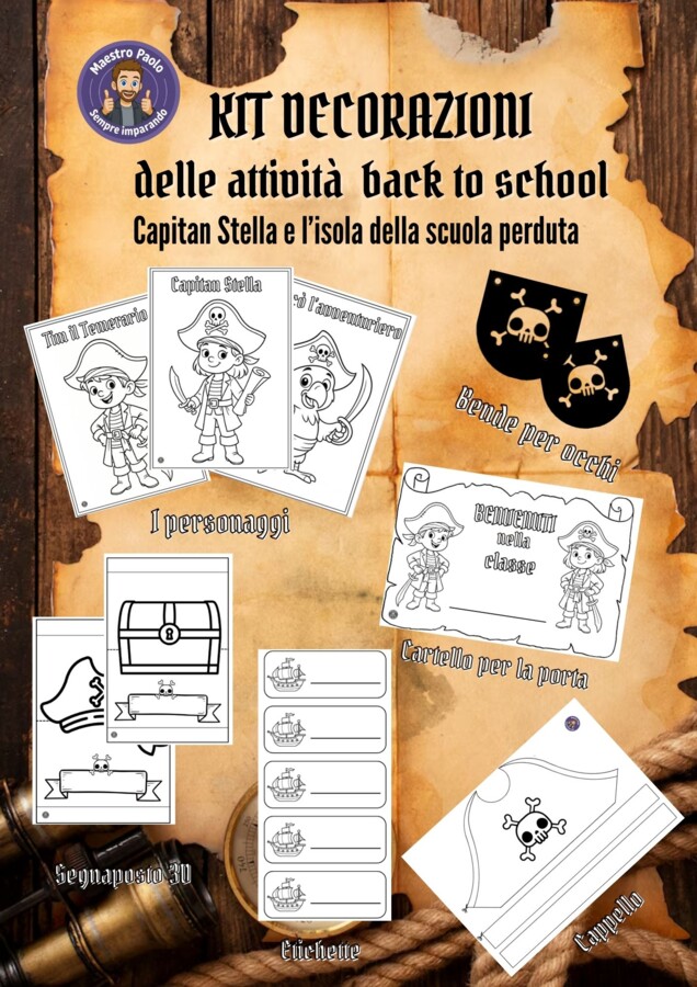 🏴‍☠️ KIT DECORAZIONI BACK TO SCHOOL - TEMA PIRATI (Capitan Stella e l'isola della scuola perduta) ✨