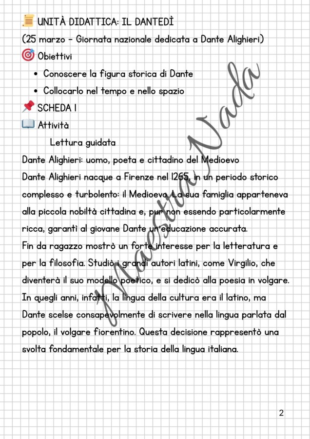 Dantedì: attività di italiano classe quinta scuola primaria e classe prima scuola secondaria di primo grado