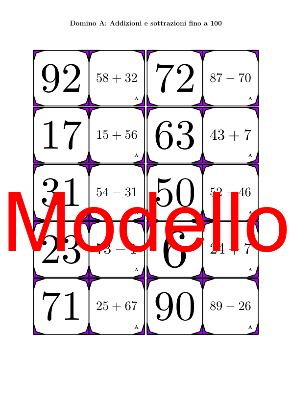 Domino | Addizioni e sottrazioni fino a 100 | Attività Matematica