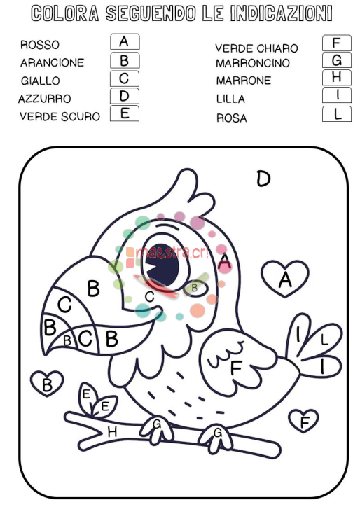 Carattere stampato maiuscolo - Colora il pappagallo