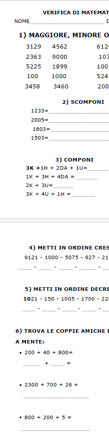 Verifiche di Matematica Inclusive (Fino al 9000): Composizione, Calcolo e Problemi | Materiale Inclusivo