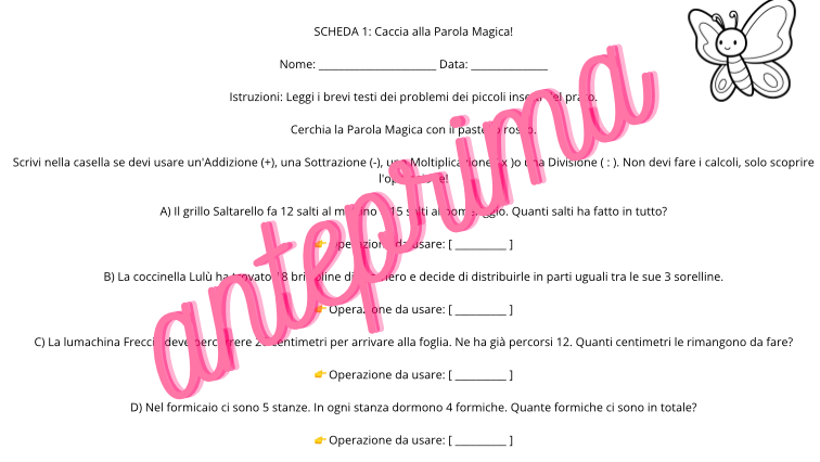 Le Parole Magiche della Matematica: 12 Racconti e Attività sui Problemi (Addizione, Sottrazione, Moltiplicazione, Divisione)