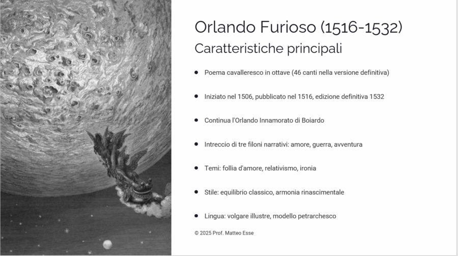 Ludovico Ariosto e l'Orlando Furioso: Lezione + Verifica (PPTX Modificabile)