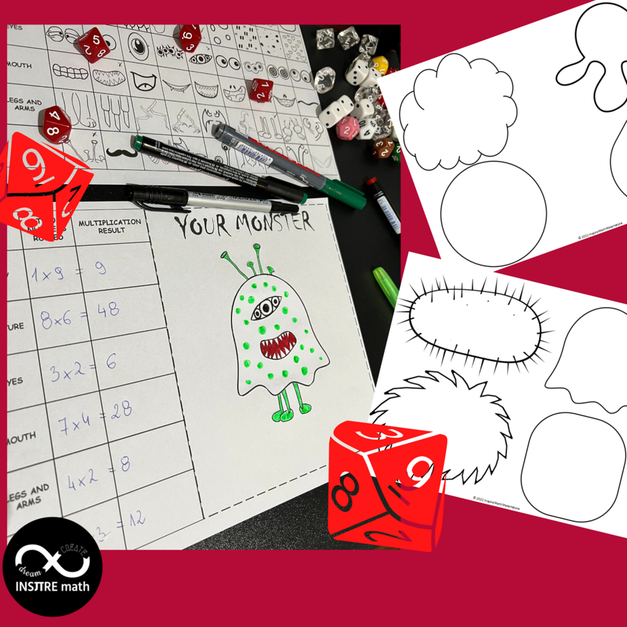 Halloween Math Craft Multiplication Game Facts to 10 Roll Multiply Draw Monster