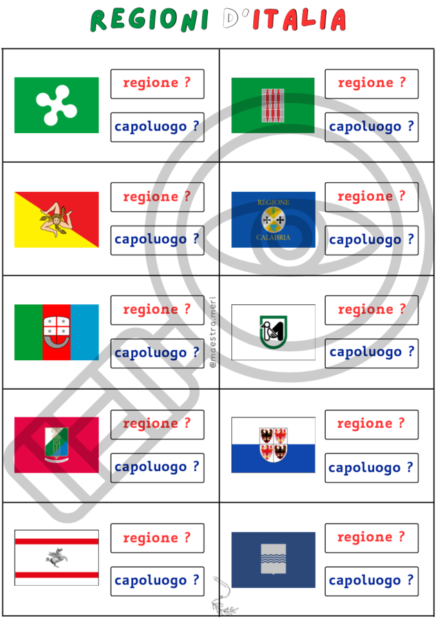 Regioni d'Italia: bandiere - regioni - capoluoghi