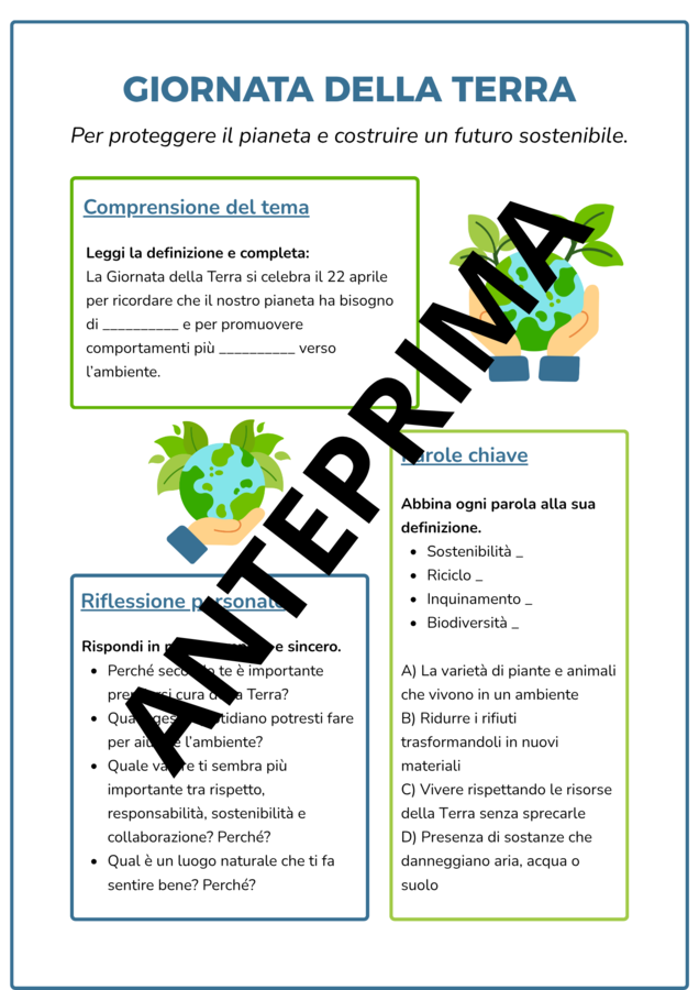 ATTIVITÀ PER LA GIORNATA MONDIALE DELLA TERRA Schede classe seconda