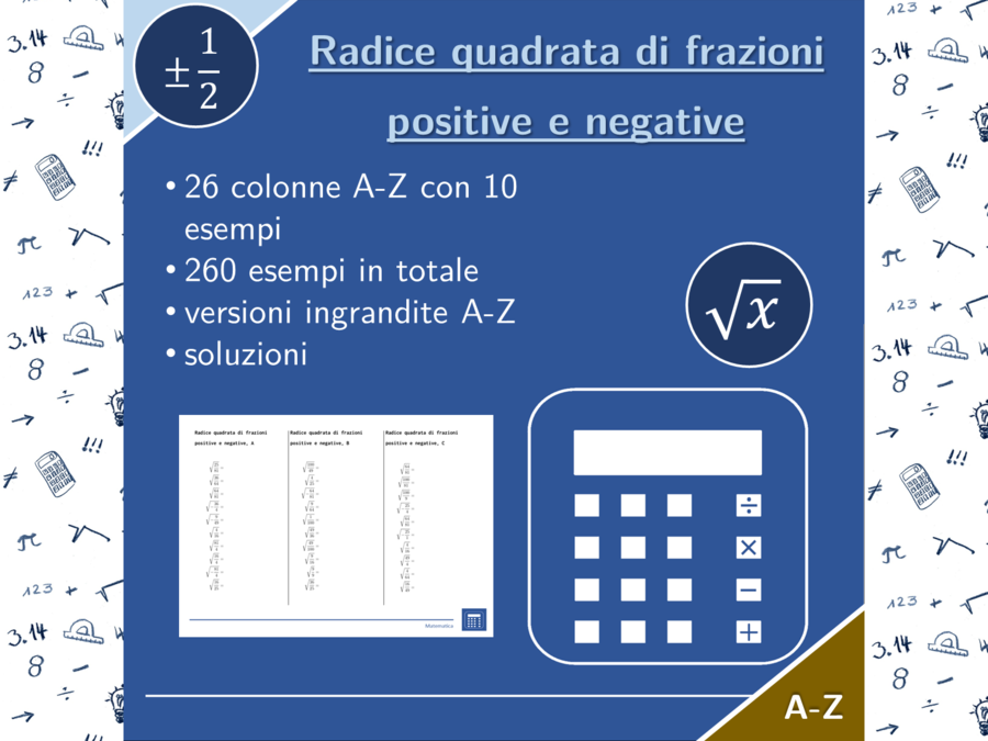 Radice quadrata di frazioni positive e negative | matematica | 26 colonne