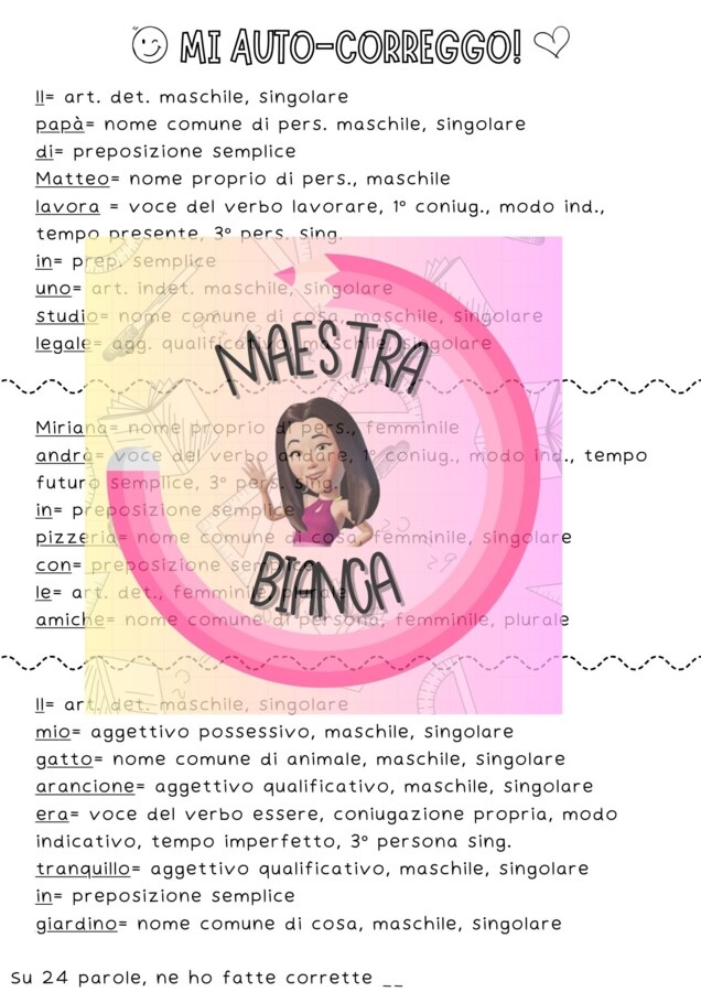 Verifica o esercitazione analisi grammaticale + autocorrezione