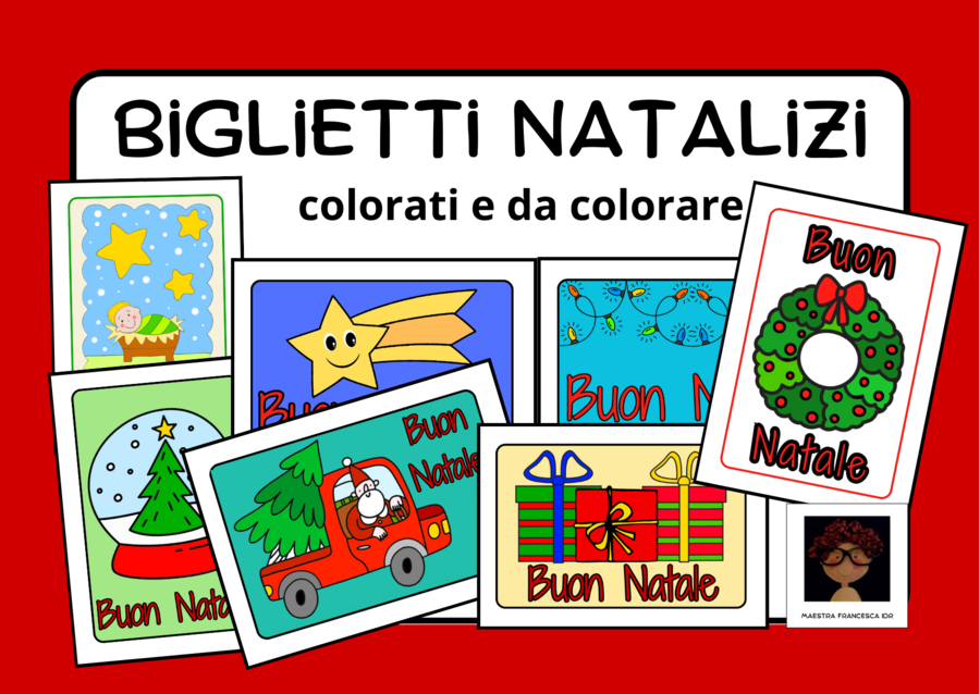 Biglietti natalizi colorati e da colorare