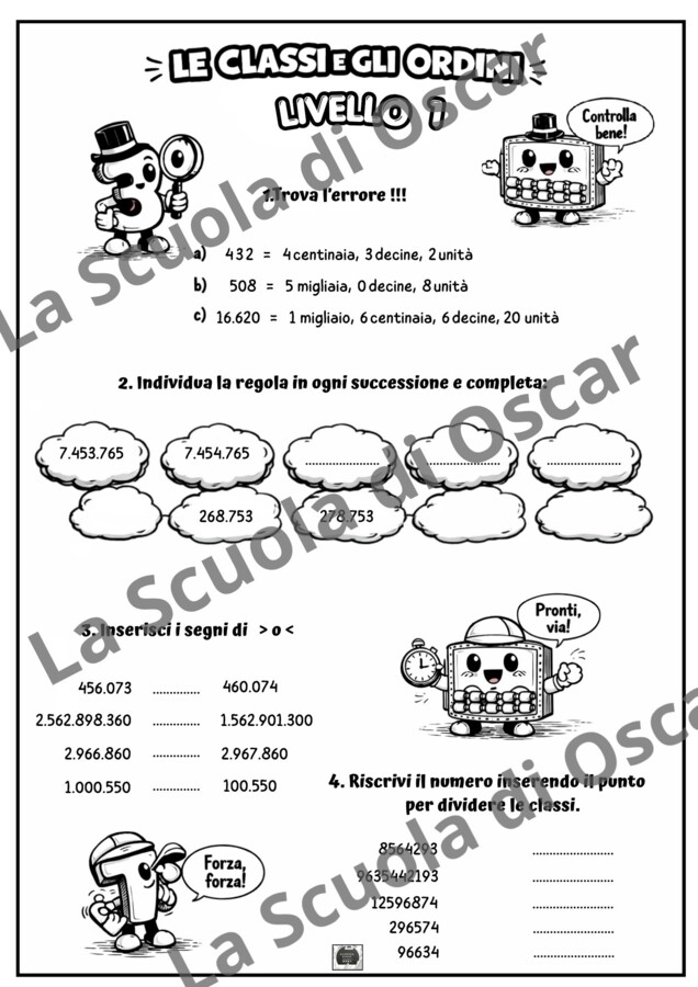 Quaderno di MATEMATICA V: Percorso sui Grandi Numeri: pagine reali di quaderno + Schede di esercizi in b/n