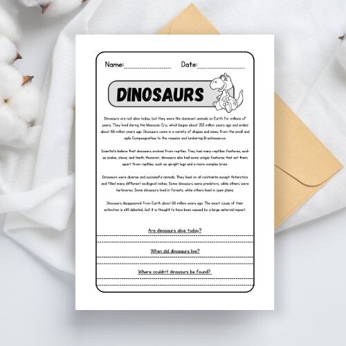 Dinosaurs reading comprehension - Lettura e comprensione in inglese