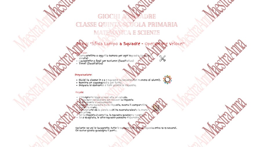 Gioco a squadre – Ripasso delle quattro operazioni ed espressioni (classe quinta)