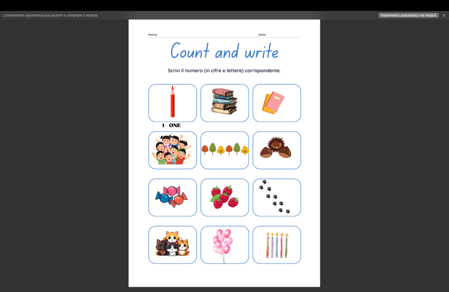 Count, color and write_Numbers_Conta e colora i numeri in inglese