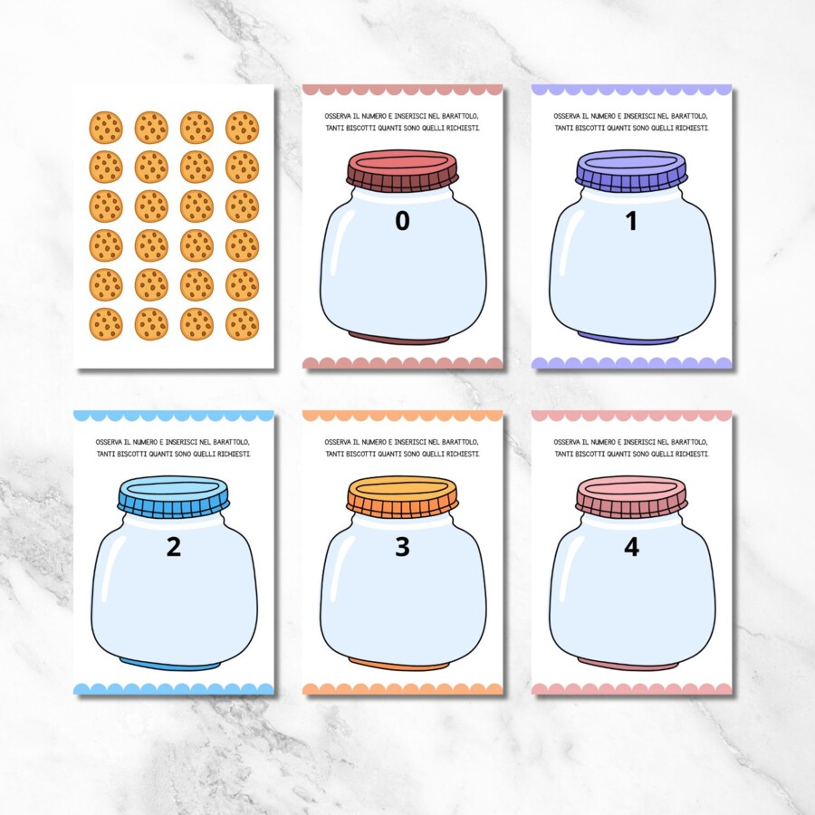 Gioco per imparare a contare da stampare - "Biscotti e Barattoli"