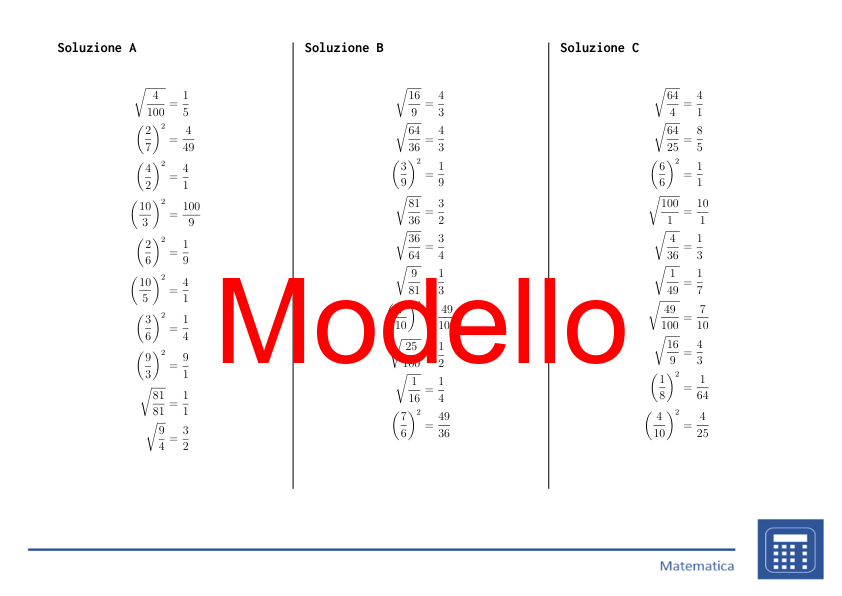 Quadrato e radice quadrata delle frazioni | matematica | 26 colonne
