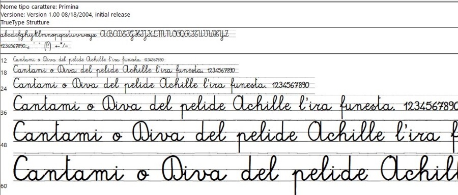 Font Corsivo Metodo Analogico Bortolato
