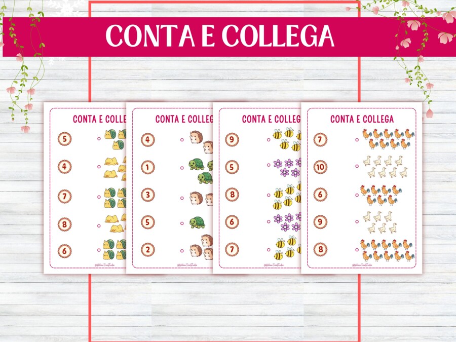 Schede Primaverili Conteggio Matematica per Infanzia e Prima Elementare, Attività Numeri 1–10, Schede Didattiche Stampabili, giochi matematici, conta e collega, conta e colora, gioco I SPY, Early algebra, no prep, 5-6 anni,