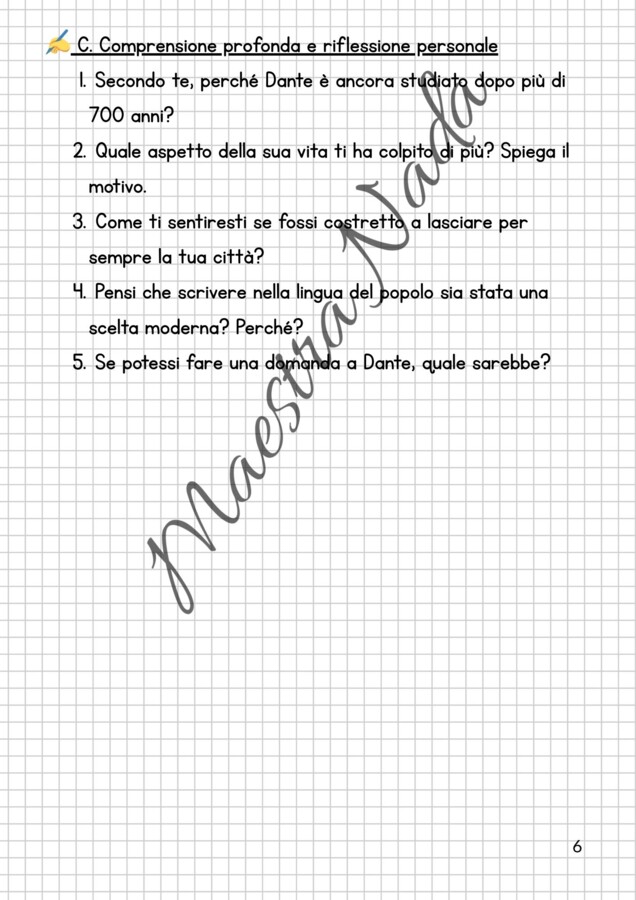 Dantedì: attività di italiano classe quinta scuola primaria e classe prima scuola secondaria di primo grado