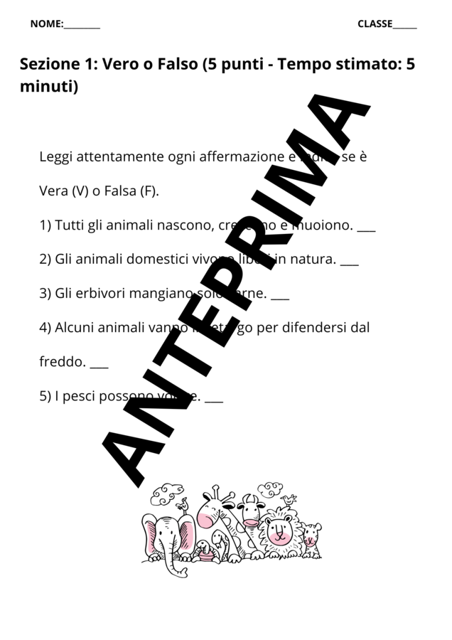 VERIFICA DI SCIENZE CLASSE SECONDA