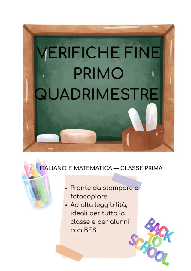 Verifiche Fine Primo Quadrimestre Classe Prima – Italiano e Matematica Inclusiva (Alta Leggibilità - BES) (VERIFICHE ... p. 1)