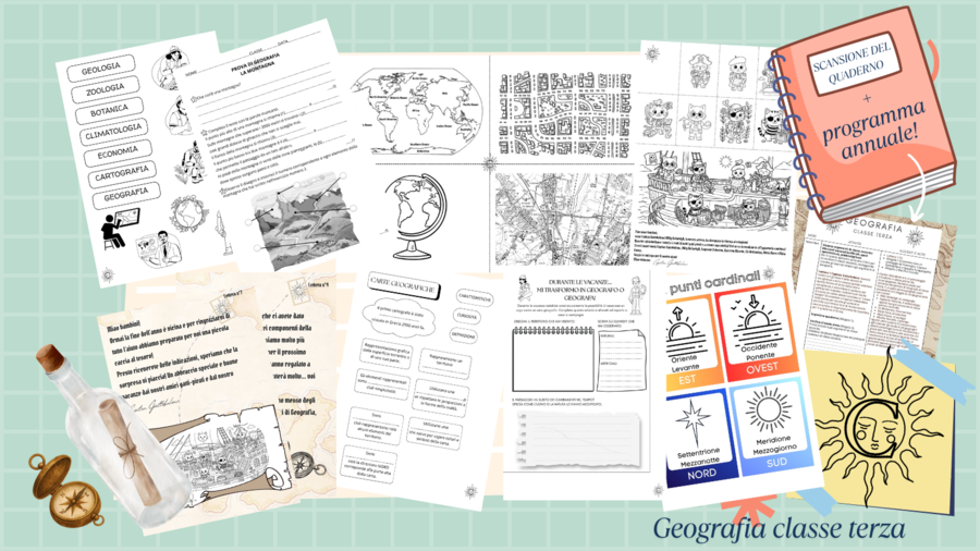 GEOGRAFIA CLASSE TERZA: Programma annuale, quaderno, schede e verifiche di tutto l'anno