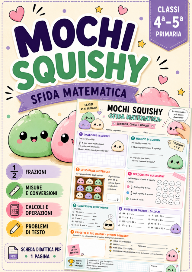 Mochi Squishy – Sfida Matematica | Scheda Didattica PDF | Classi 4ª–5ª Primaria