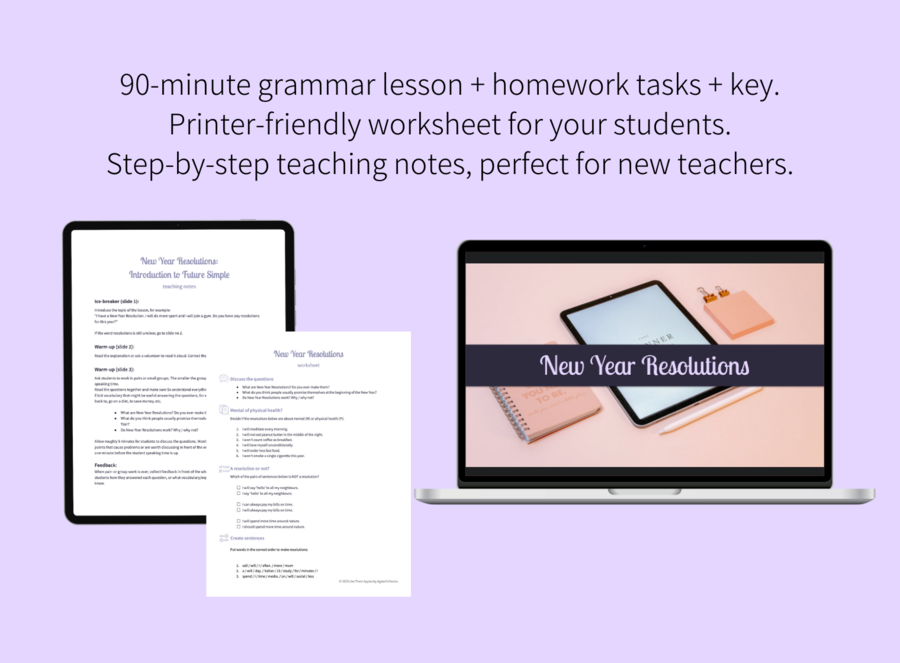 English grammar for adults: New Year Resolutions (level A1-A2)