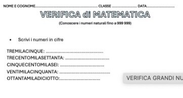 VERIFICA GRANDI NUMERI CLASSE QUARTA 40 ITEMS