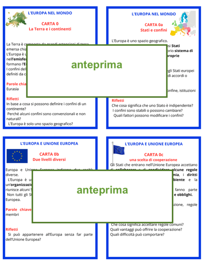 Europa e Unione Europea scuola primaria – 35 carte didattiche con attività