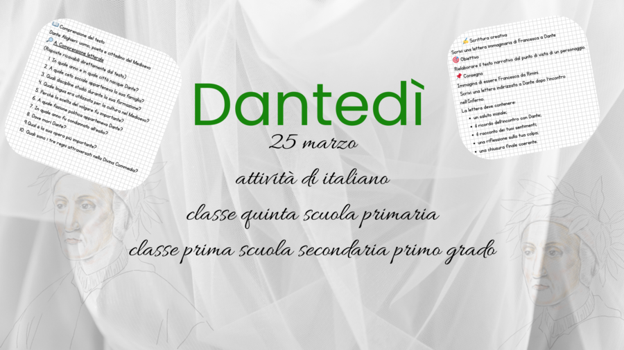 Dantedì: attività di italiano classe quinta scuola primaria e classe prima scuola secondaria di primo grado