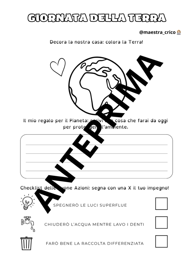 ATTIVITÀ PER LA GIORNATA MONDIALE DELLA TERRA Schede classe seconda