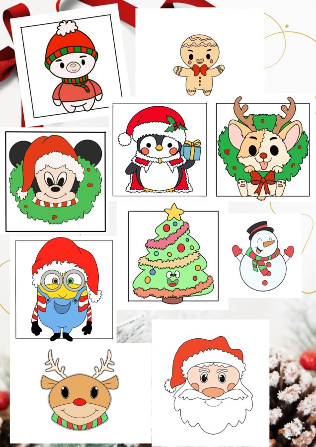 10 Biglietti di Natale + immagini complete da colorare
