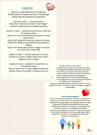 Progetto didattico per la Festa dei Nonni (Scuola Primaria). Include storia, schede di scrittura, diplomi, intervista, cartellone di classe, Pixel Art e regali immateriali. Pronto da stampare!