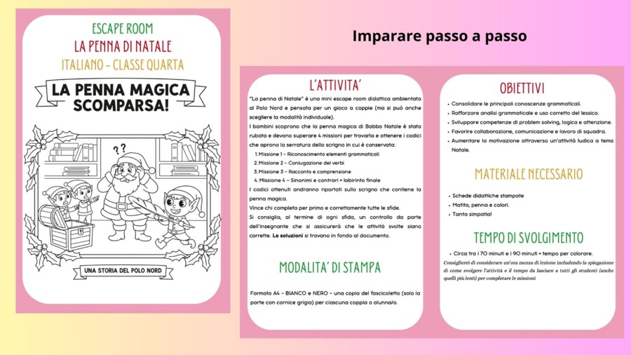 La Penna di Natale: escape italiano classe quarta