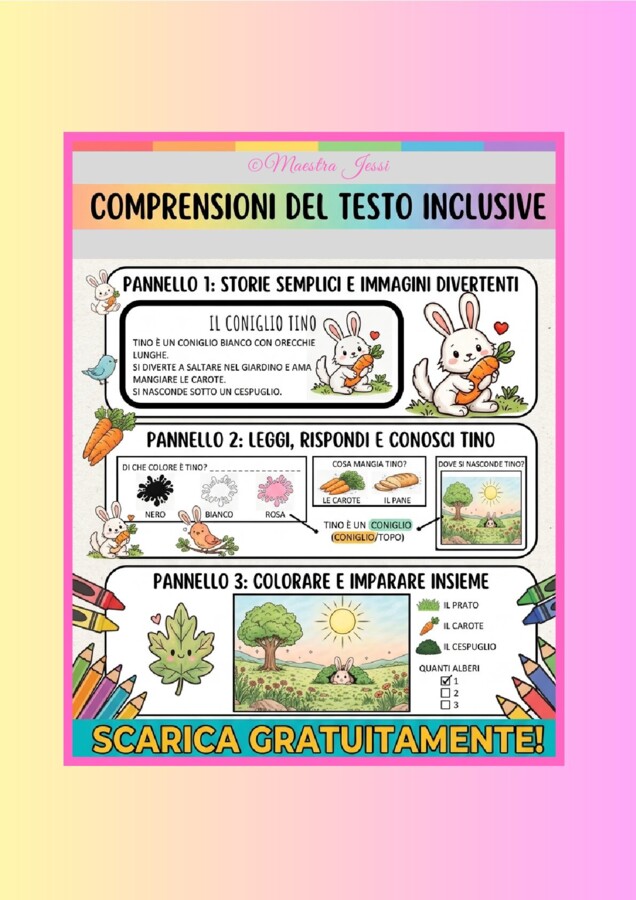 COMPRENSIONE DEL TESTO SEMPLIFICATA -Il coniglio Tino- da colorare e personalizzare
