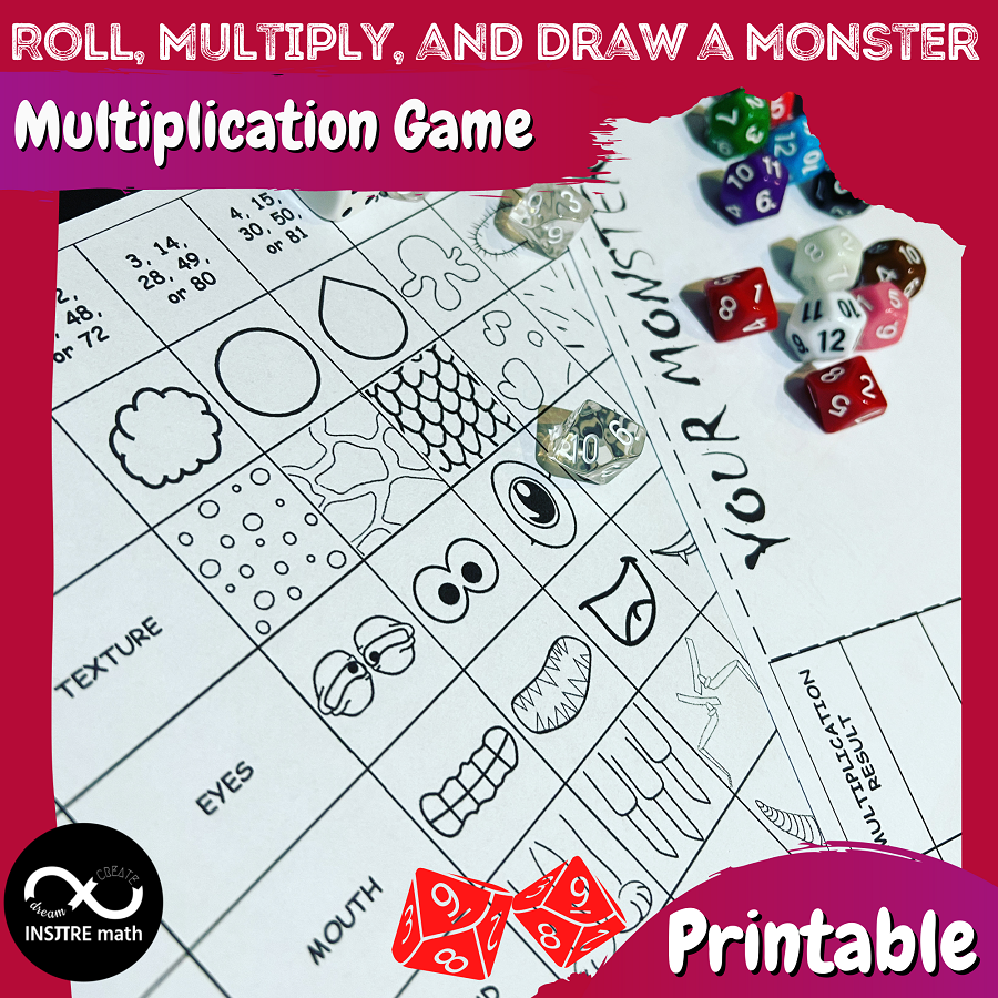Halloween Math Craft Multiplication Game Facts to 10 Roll Multiply Draw Monster