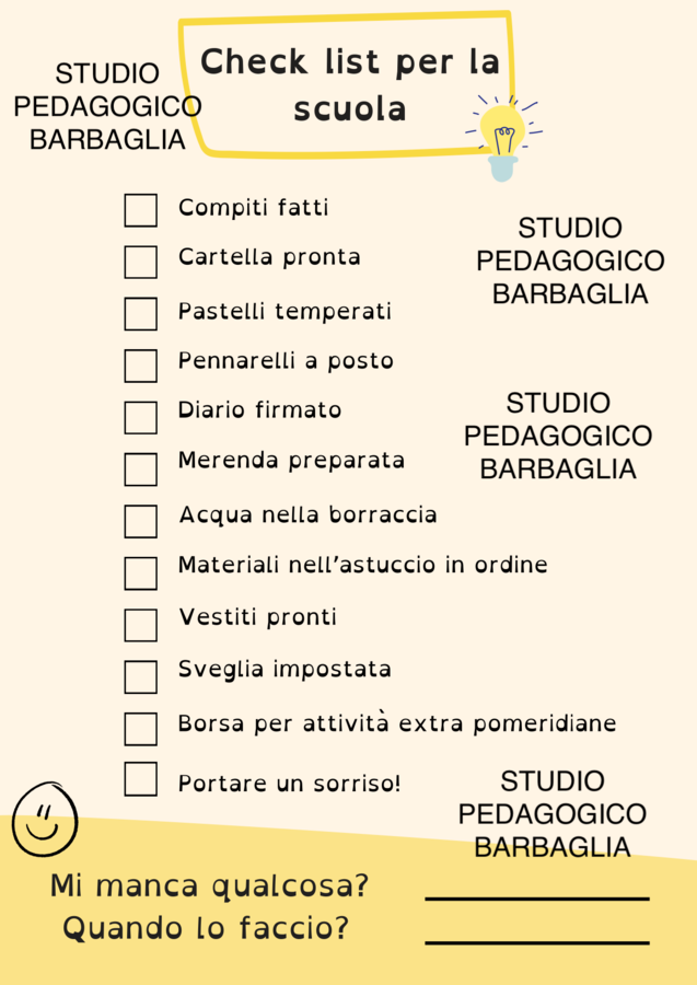 Check-list attività pre-scuola
