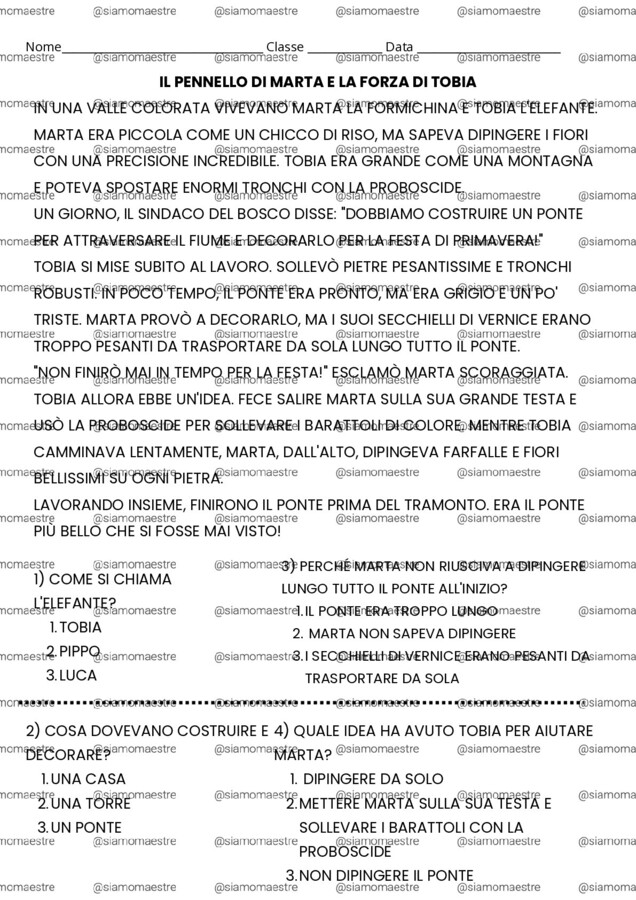 Verifiche fine primo quadrimestre italiano classe terza