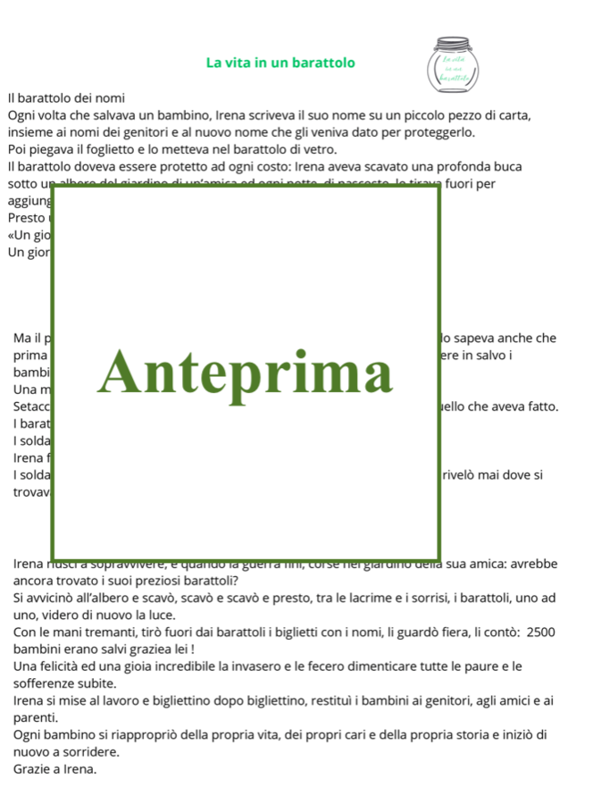 La vita in un barattolo; Storie di coraggio per un’educazione alla solidarietà con attività didattiche multidisciplinari per le calssi III/V e secondaria di primo grado