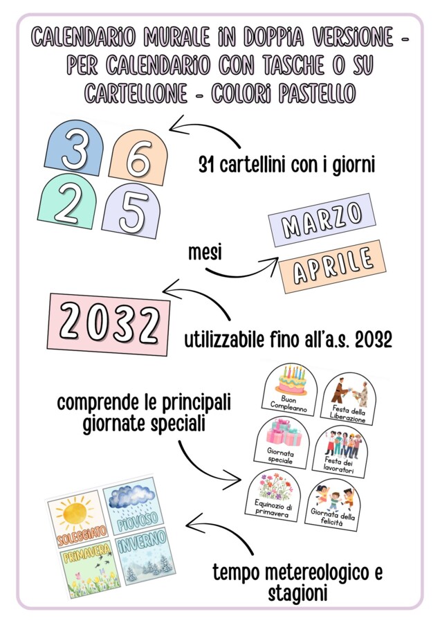 Calendario da parete - per calendario con tasche o su cartellone