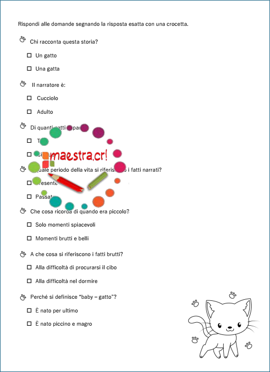 Comprensione di un testo letterario: Vita da gatti