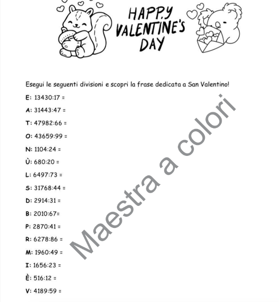 Attività di San Valentino di matematica per una classe quarta/quinta primaria
