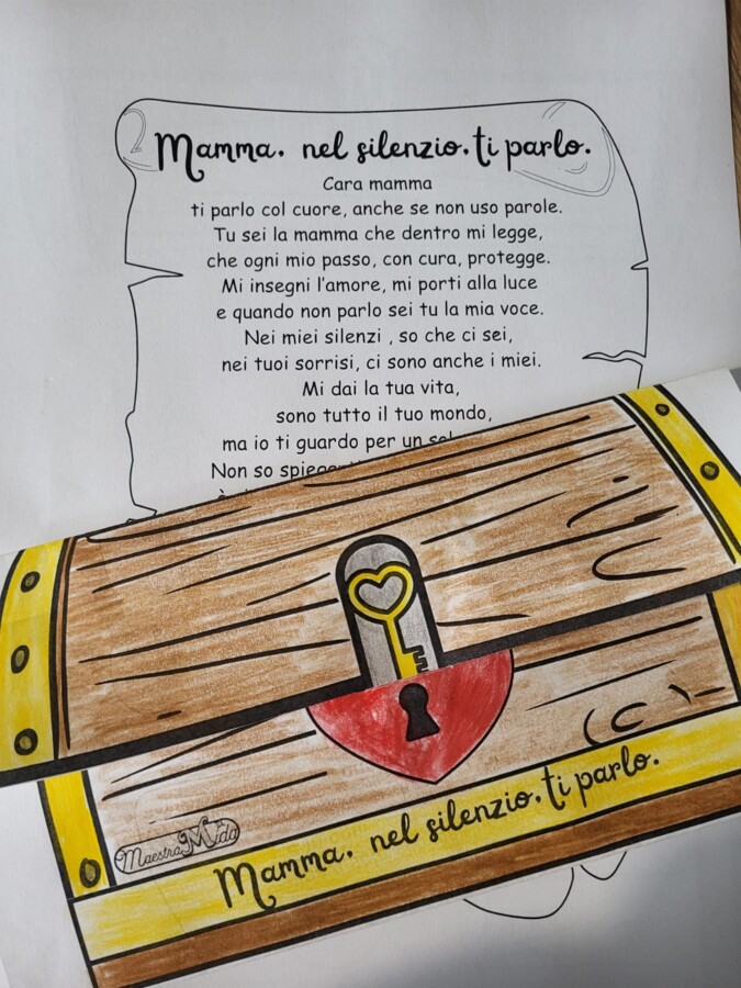 Biglietto per la Festa della mamma e filastrocca in rima "Mamma ,nel silenzio, ti parlo"