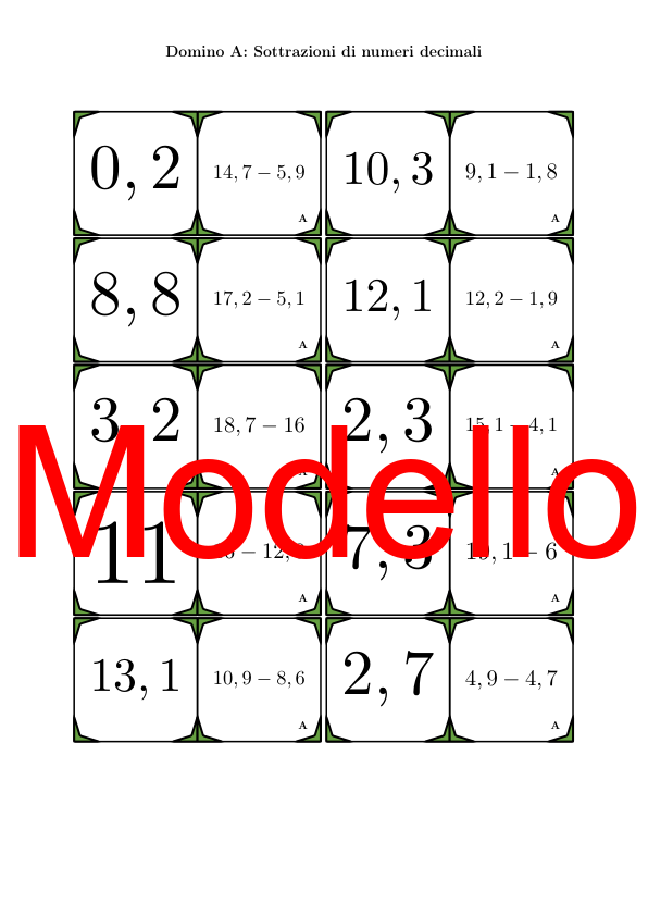 Domino - Sottrazioni di numeri decimali | Attività Matematica