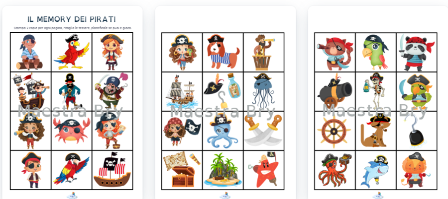 GIOCO MEMORY TEMA PIRATI