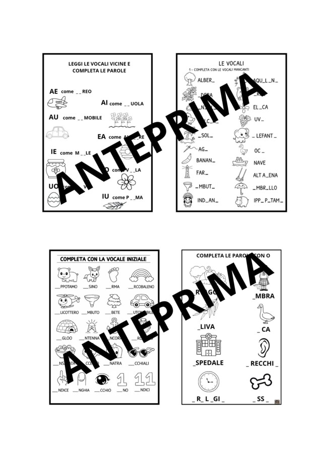 Quaderno di Italiano Classe 1ª - Parte 1: Le Vocali con schede da compilare - 2 in 1 -