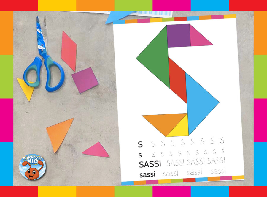 ​Laboratorio per imparare a leggere con Nio: Favola illustrata - Kit Prime Letture in Stampatello Maiuscolo con Tangram dell'Alfabeto e filastrocca delle sillabe - 5-7 anni