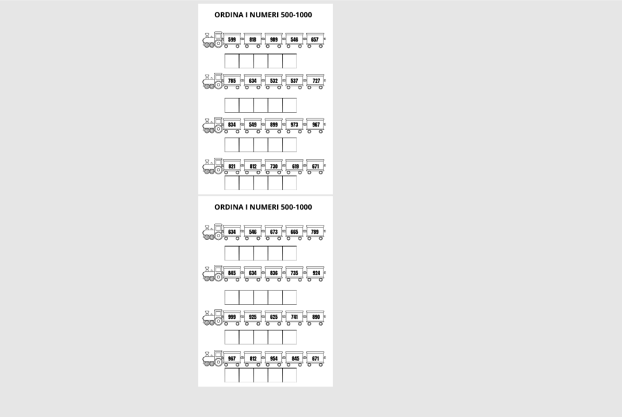 SCHEDE DI MATEMATICA - ORDINA I NUMERI DAL 500 AL 1000